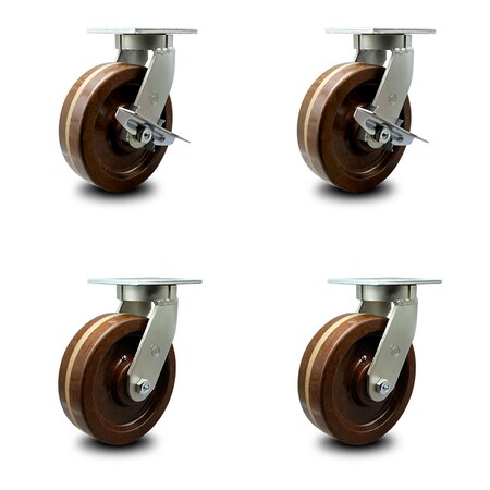 Service Caster 8 Inch Heavy Duty High Temp Phenolic Caster Swivel Locks 2 Brakes SCC, 4PK SCC-KP92S830-PHRHT-SLB-BSL-2-BSL-2